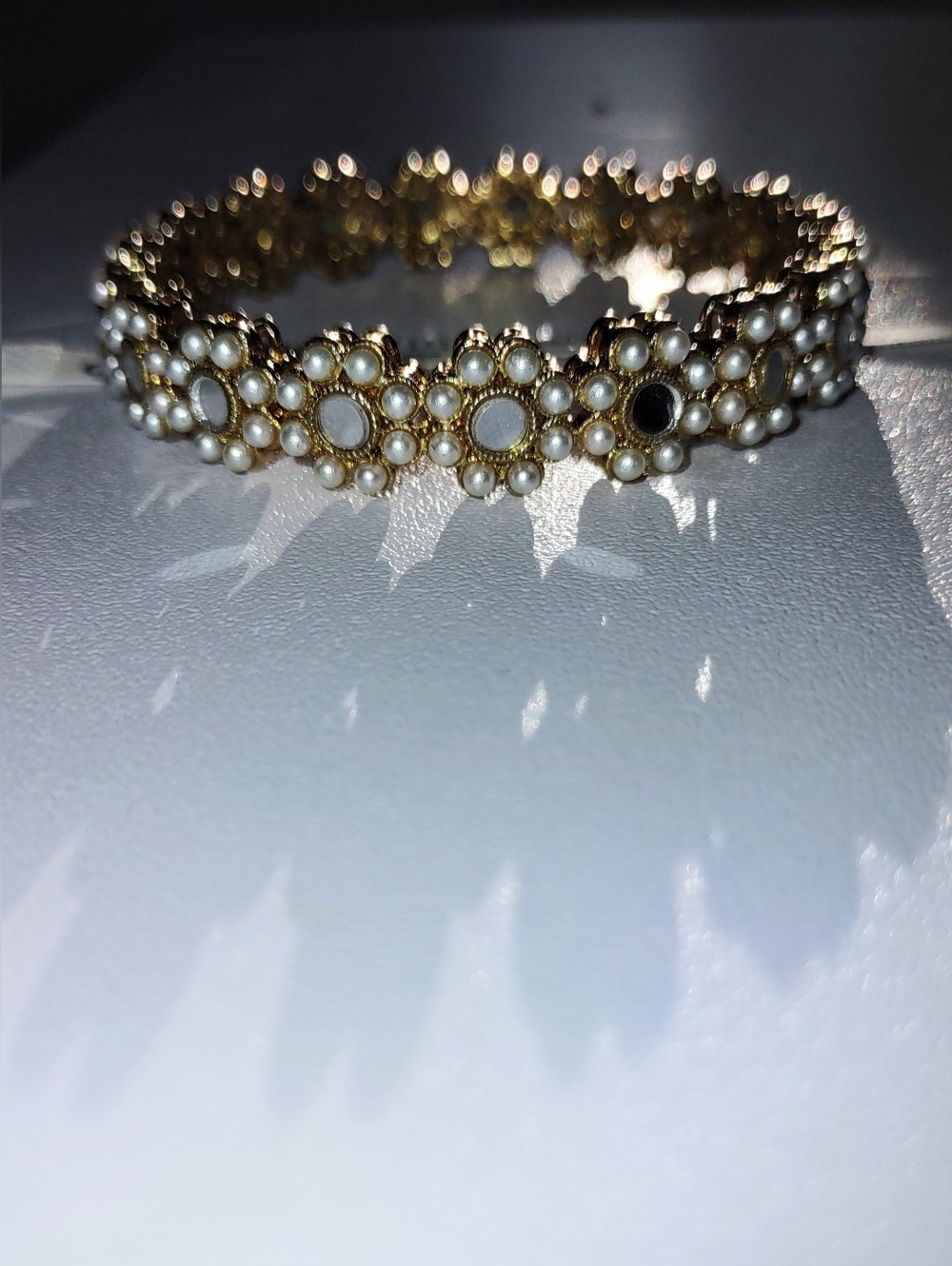 Mirror Reflective Pearl Daisy Gold Bangle NWOT
